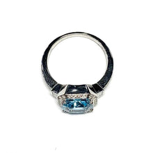 Load image into Gallery viewer, 18 Carat White Gold Art Deco Style Aquamarine and Diamond Cluster Ring
