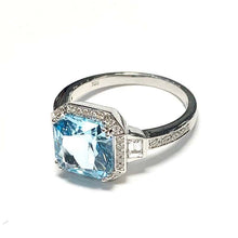 Load image into Gallery viewer, 18 Carat White Gold Art Deco Style Aquamarine and Diamond Cluster Ring

