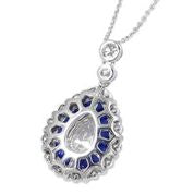 18ct White Gold Sapphire & Diamond Pendant, incl chain