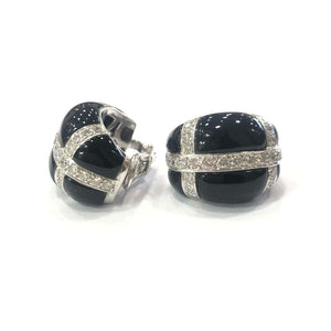 18 Carat White Gold Onyx and Diamond Earrings