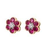 Ruby & Diamond 18ct White Gold Reverse Cluster Stud Earrings