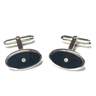Silver and Black Enamel Diamond Hinged Cufflinks