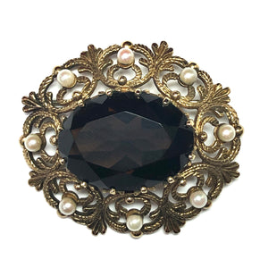 Citrine and Culture Pearl Brooch