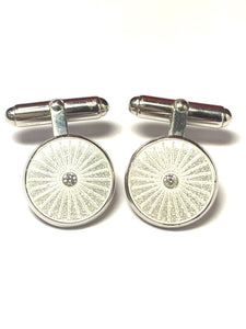 Silver and White Enamel Diamond Hinged Cufflinks
