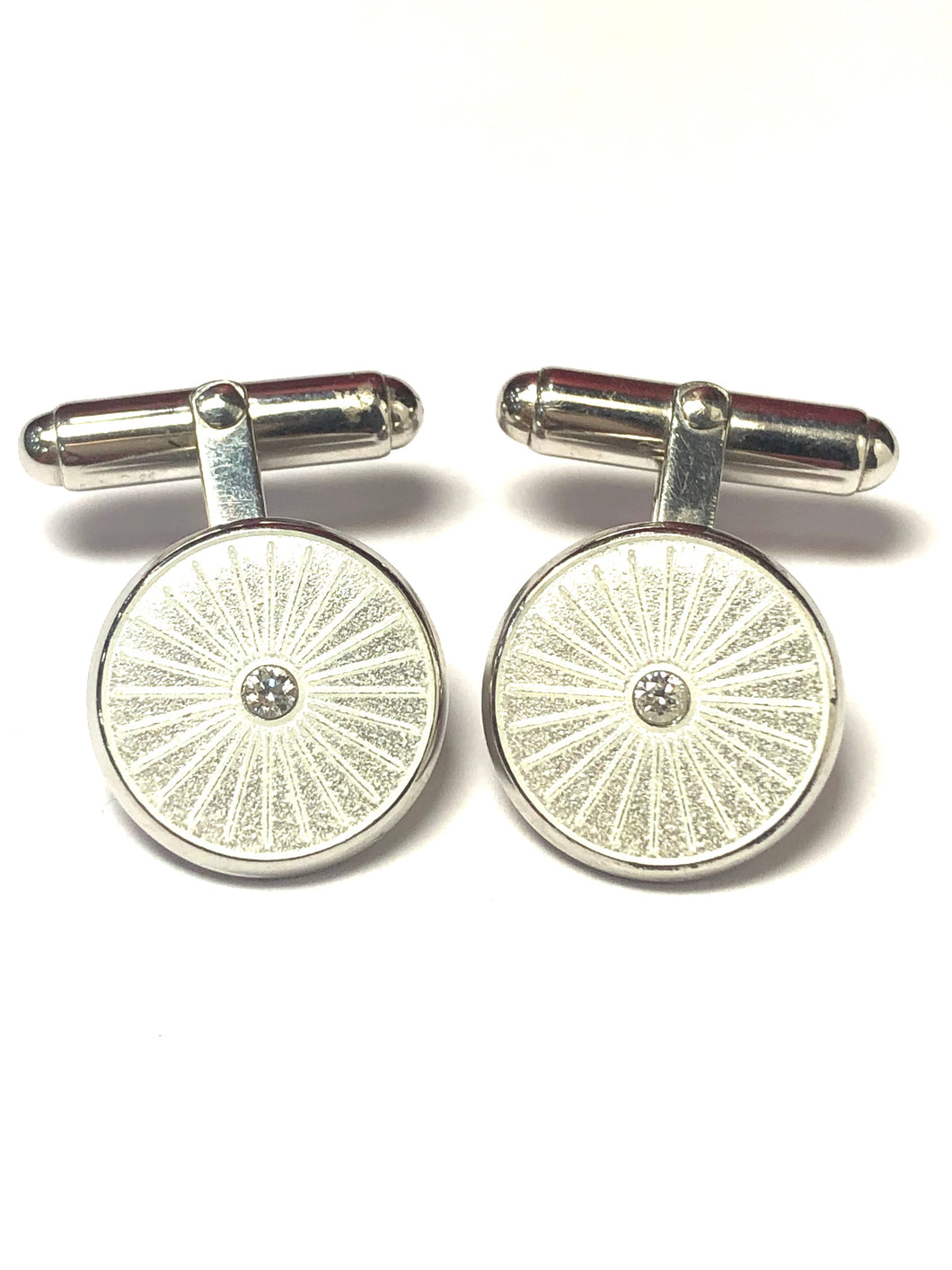 Silver and White Enamel Diamond Hinged Cufflinks