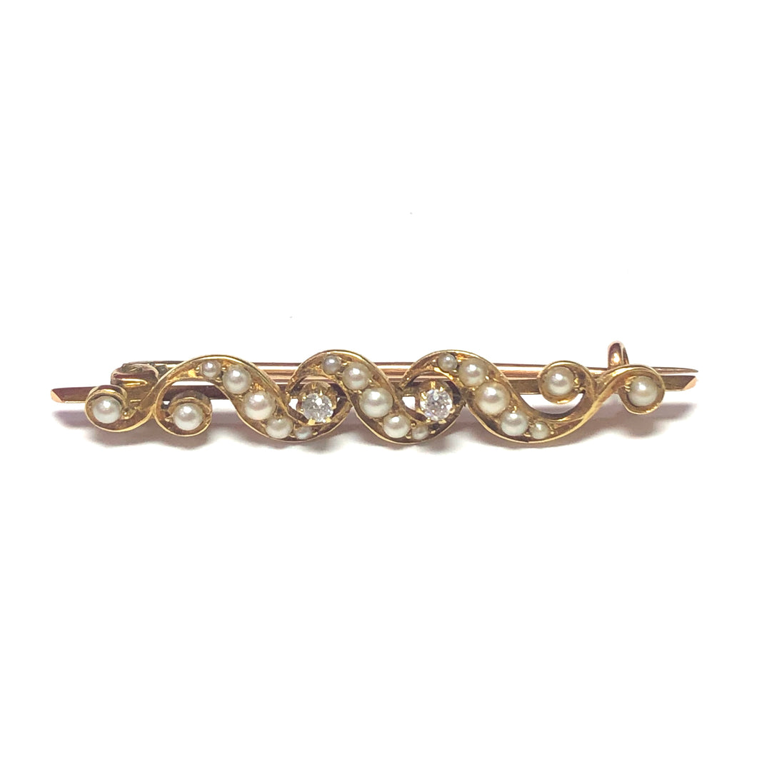 Victorian 18ct Seed Pearl and Diamond Brooch