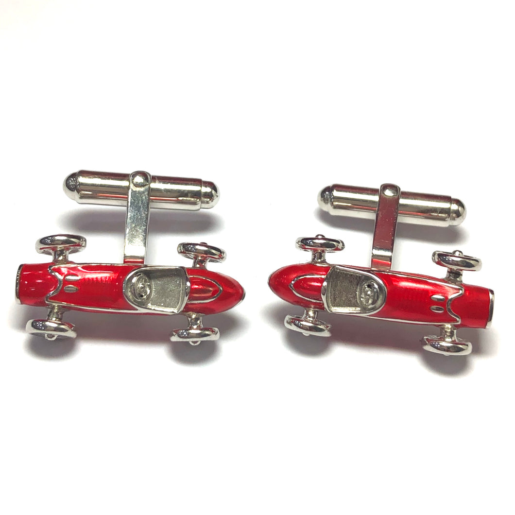 Silver and Enamel Racing Car Hinged Cufflinks