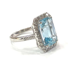 Load image into Gallery viewer, 18 Carat White Gold Aquamarine and Diamond Cluster Ring
