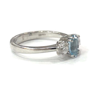 18 Carat White Gold Aquamarine and Diamond Three-Stone Ring