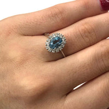 Load image into Gallery viewer, 18 Carat White Gold Aquamarine and Diamond Cluster Ring
