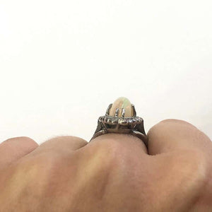 18 Carat White Gold Edwardian Opal and Diamond Marquise Shape Cluster Ring
