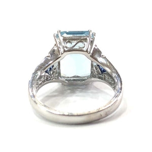 18 Carat White Gold Aquamarine, Sapphire and Diamond Ring