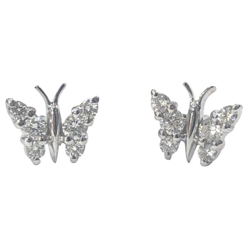 18 Carat White Gold Diamond Butterfly Stud Earrings