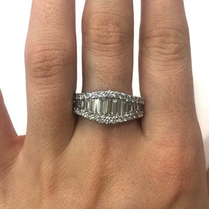18 Carat Gold Triple Row Baguette and Round Diamond Half Eternity Band Ring