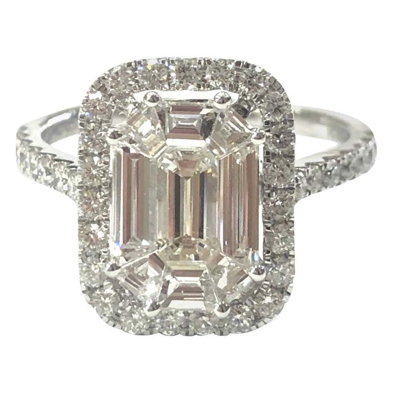 18 Carat White Gold Baguette Diamond Cluster Ring
