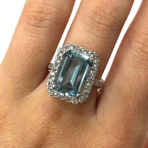 18 Carat White Gold Aquamarine and Diamond Cluster Ring