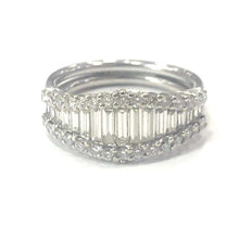 Load image into Gallery viewer, 18 Carat Gold Triple Row Baguette and Round Diamond Half Eternity Band Ring
