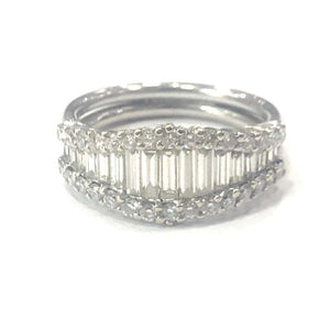 18 Carat Gold Triple Row Baguette and Round Diamond Half Eternity Band Ring