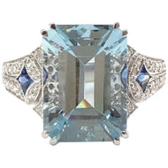18 Carat White Gold Aquamarine, Sapphire and Diamond Ring