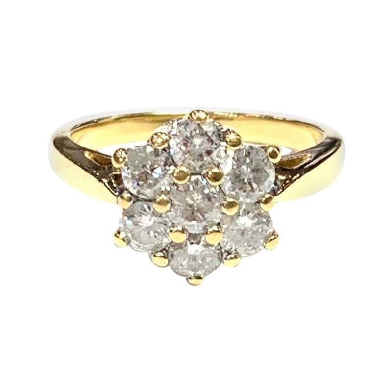 1970s 18 Carat Yellow Gold Seven Stone Diamond Cluster Ring