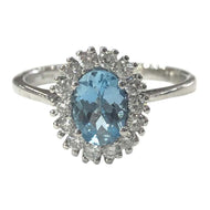 18 Carat White Gold Aquamarine and Diamond Cluster Ring