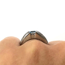 Load image into Gallery viewer, 18 Carat White Gold Aquamarine and Baguette Diamond Ring
