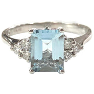 18 Carat White Gold Aquamarine and Diamond Ring