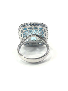 1970s Blue Topaz, Sapphire and Diamond Cluster Cocktail Ring
