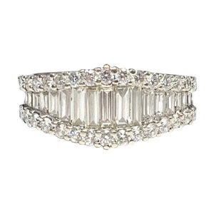 18 Carat Gold Triple Row Baguette and Round Diamond Half Eternity Band Ring