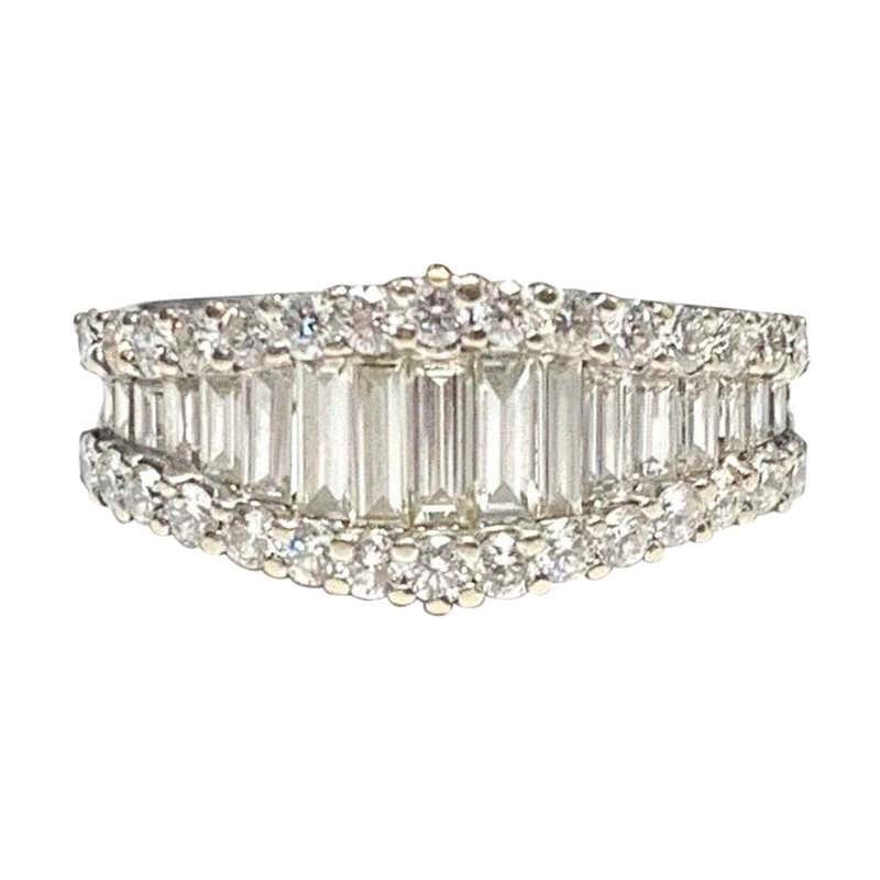 18 Carat Gold Triple Row Baguette and Round Diamond Half Eternity Band Ring