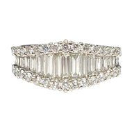 18 Carat Gold Triple Row Baguette and Round Diamond Half Eternity Band Ring
