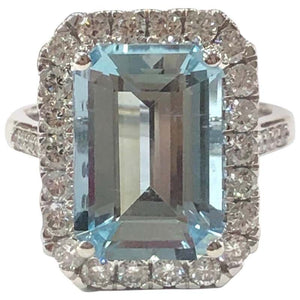 18 Carat White Gold Aquamarine and Diamond Cluster Ring