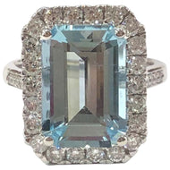 18 Carat White Gold Aquamarine and Diamond Cluster Ring