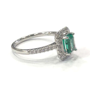 18 Carat White Gold Emerald and Diamond Cluster Ring