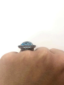 1970s Blue Topaz, Sapphire and Diamond Cluster Cocktail Ring